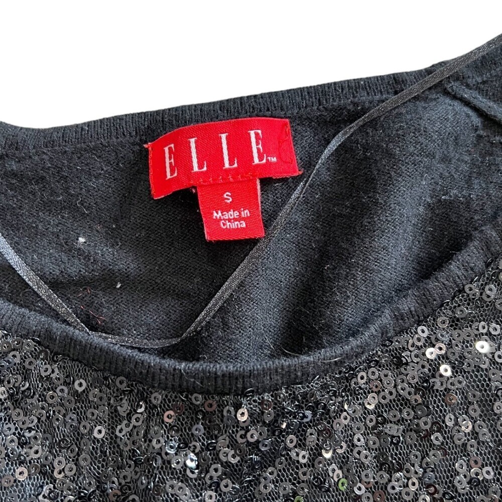Elle Black Sequin Crewneck Sweater S - Picture 3 of 3